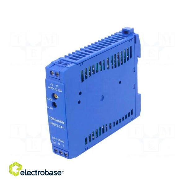 Power supply: switched-mode | for DIN rail | 15W | 24VDC | 0.63A | DRB image 1