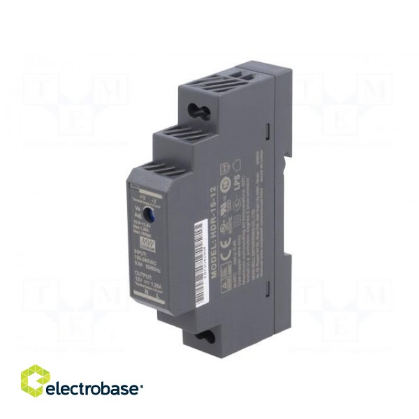 Power supply: switched-mode | for DIN rail | 15W | 12VDC | 1.25A | 85% фото 1