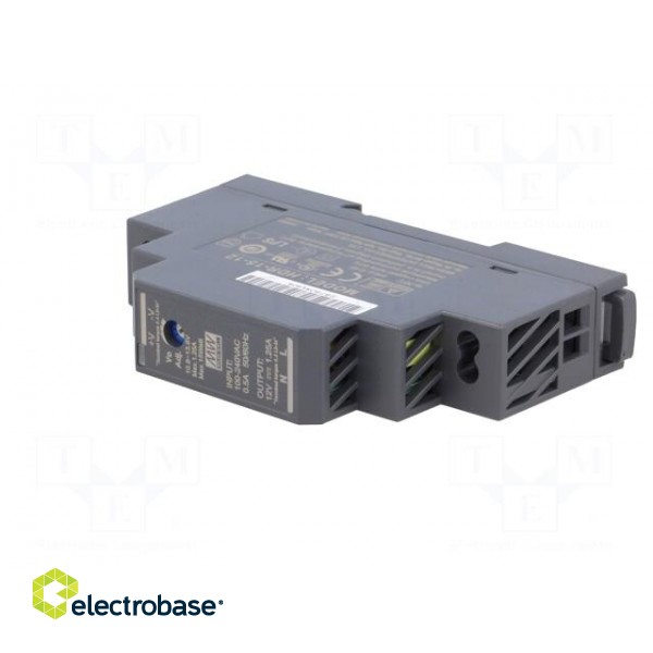 Power supply: switched-mode | for DIN rail | 15W | 12VDC | 1.25A | 85% paveikslėlis 2