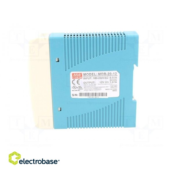 Power supply: switched-mode | for DIN rail | 20W | 12VDC | 1.67A | 80% image 3