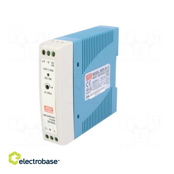 Power supply: switched-mode | for DIN rail | 20W | 15VDC | 1.34A | 81% image 2