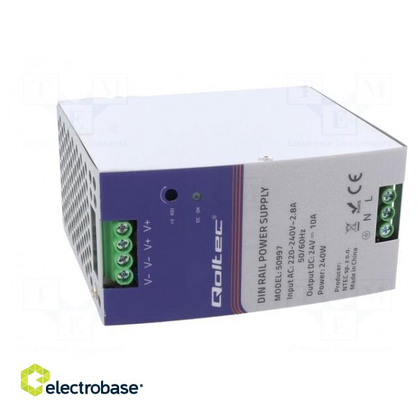 Power supply: switched-mode | for DIN rail | 240W | 24VDC | 10A | IP20 фото 9