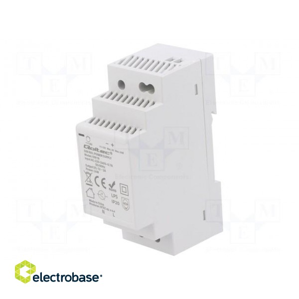 Power supply: switched-mode | for DIN rail | 24W | 12VDC | 2A | IP20 paveikslėlis 1