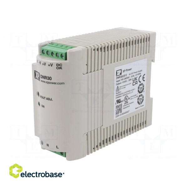 Power supply: switched-mode | for DIN rail | 30W | 12VDC | 2.5A | 84% image 1