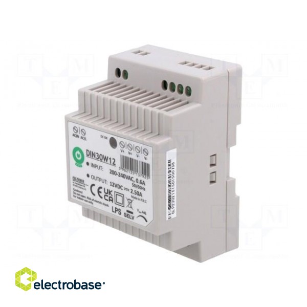 Power supply: switched-mode | for DIN rail | 30W | 12VDC | 0÷2.5A