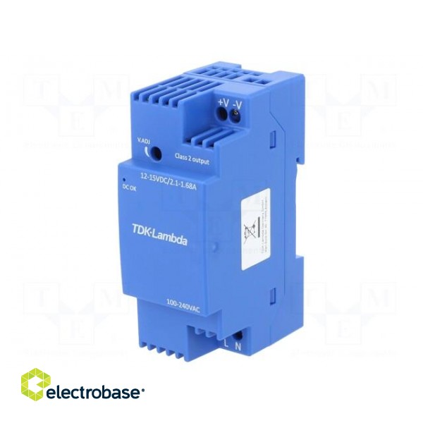 Power supply: switched-mode | for DIN rail | 30W | 12VDC | 2.1A | DRL image 1