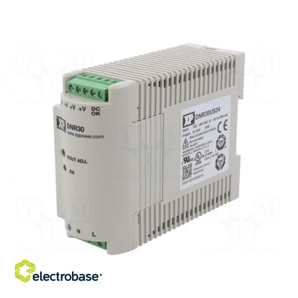 Power supply: switched-mode | for DIN rail | 30W | 24VDC | 1.25A | 86% фото 1