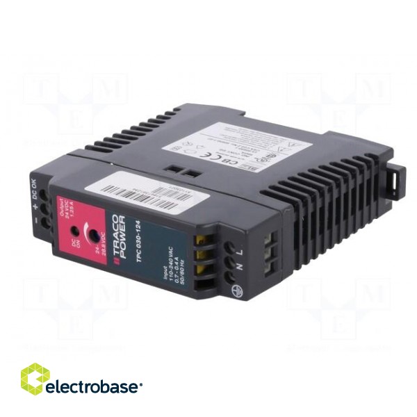 Power supply: switched-mode | 30W | 24VDC | 24÷28.8VDC | 1.25A | 160g фото 2