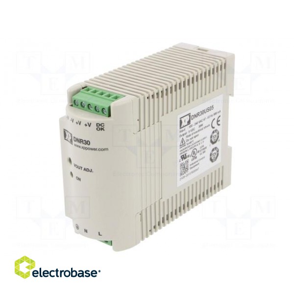 Power supply: switched-mode | for DIN rail | 30W | 5VDC | 6A | -20÷70°C paveikslėlis 1