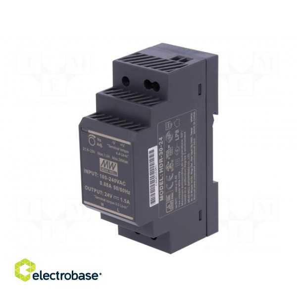 Power supply: switched-mode | for DIN rail | 36W | 24VDC | 1.5A | OUT: 1 image 1