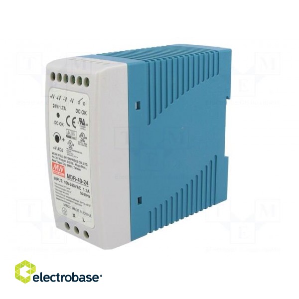 Power supply: switched-mode | 40W | 24VDC | 24÷30VDC | 1.7A | 85÷264VAC image 2