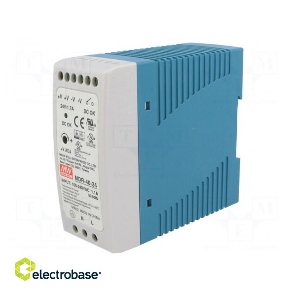Power supply: switched-mode | 40W | 24VDC | 24÷30VDC | 1.7A | 85÷264VAC image 1
