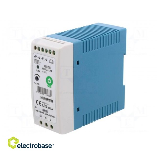 Power supply: switched-mode | for DIN rail | 40W | 24VDC | 0÷1.7A