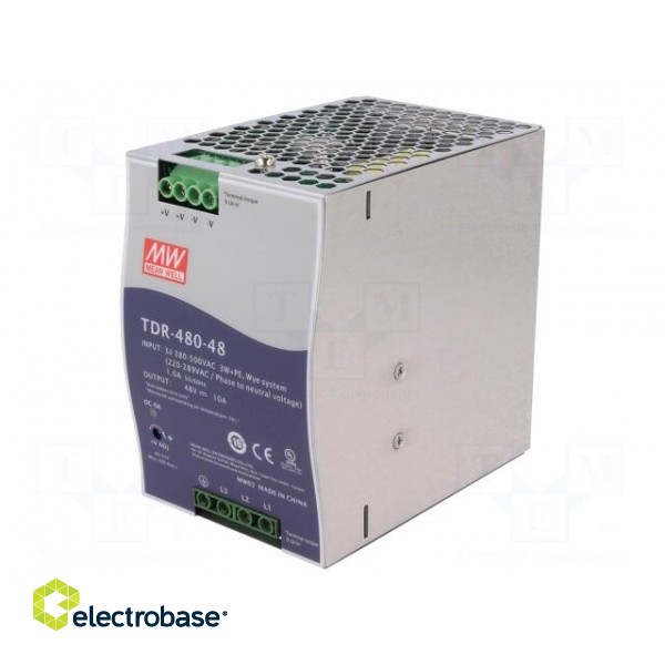 Power supply: switched-mode | for DIN rail | 480W | 48VDC | 10A | OUT: 1 image 1