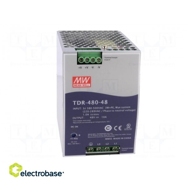 Power supply: switched-mode | for DIN rail | 480W | 48VDC | 10A | OUT: 1 paveikslėlis 9