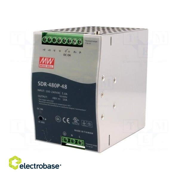 Power supply: switched-mode | for DIN rail | 480W | 48VDC | 10A | OUT: 1 image 1