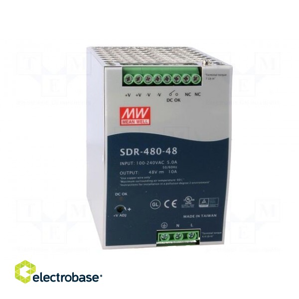 Power supply: switched-mode | 480W | 48VDC | 48÷55VDC | 10A | 90÷264VAC фото 9