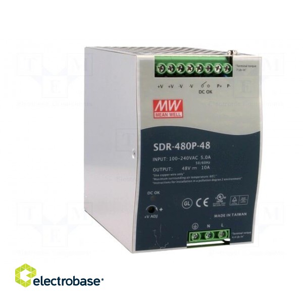 Power supply: switched-mode | for DIN rail | 480W | 48VDC | 10A | OUT: 1 image 9