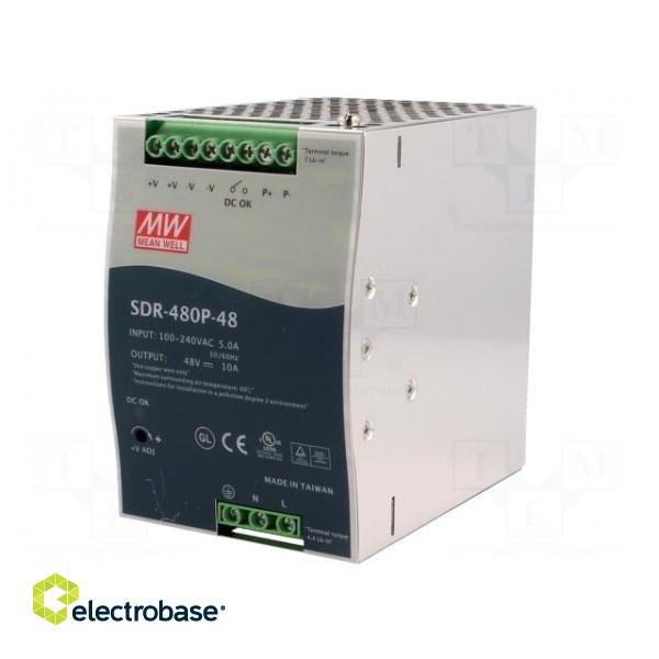 Power supply: switched-mode | for DIN rail | 480W | 48VDC | 10A | OUT: 1 image 2