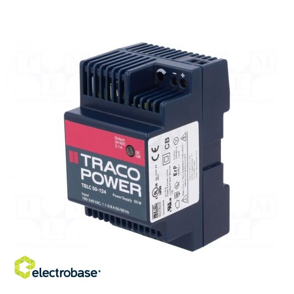 Power supply: switched-mode | 50W | 24VDC | 24÷28VDC | 2.1A | 85÷264VAC image 1