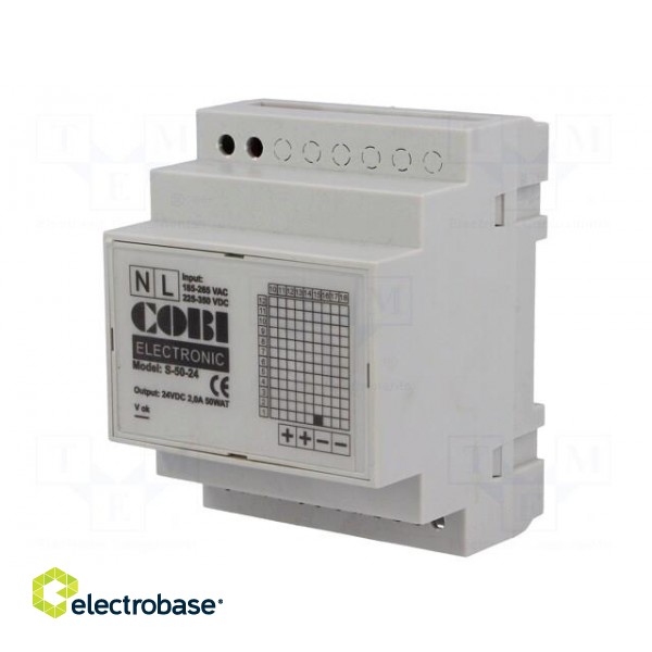Power supply: switched-mode | for DIN rail | 50W | 24VDC | 2A | IP20 image 1