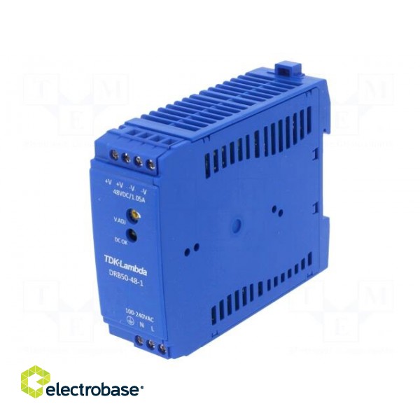Power supply: switched-mode | for DIN rail | 50W | 48VDC | 1.05A | DRB image 1