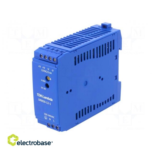 Power supply: switched-mode | for DIN rail | 50W | 12VDC | 3.4A | DRB image 1