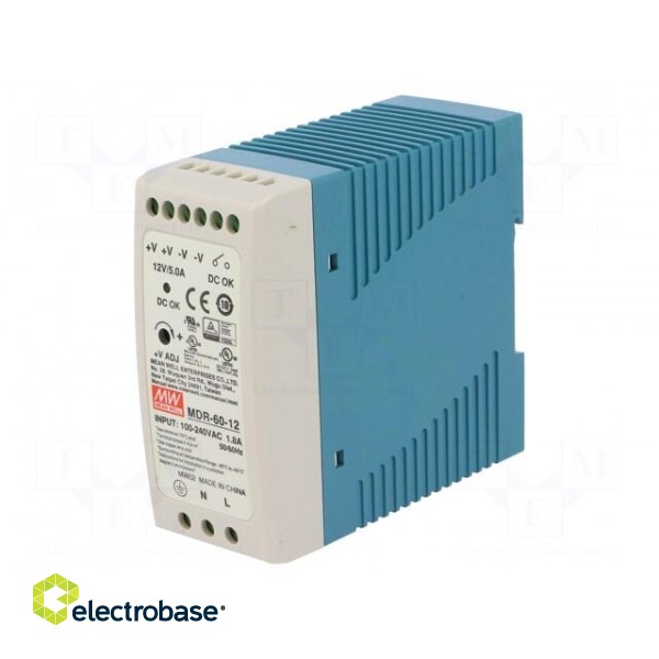 Power supply: switched-mode | for DIN rail | 60W | 12VDC | 5A | OUT: 1 image 1