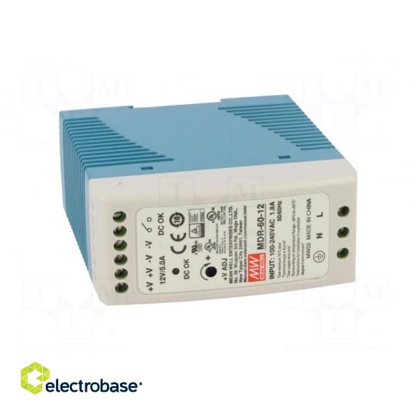 Power supply: switched-mode | for DIN rail | 60W | 12VDC | 5A | OUT: 1 фото 9