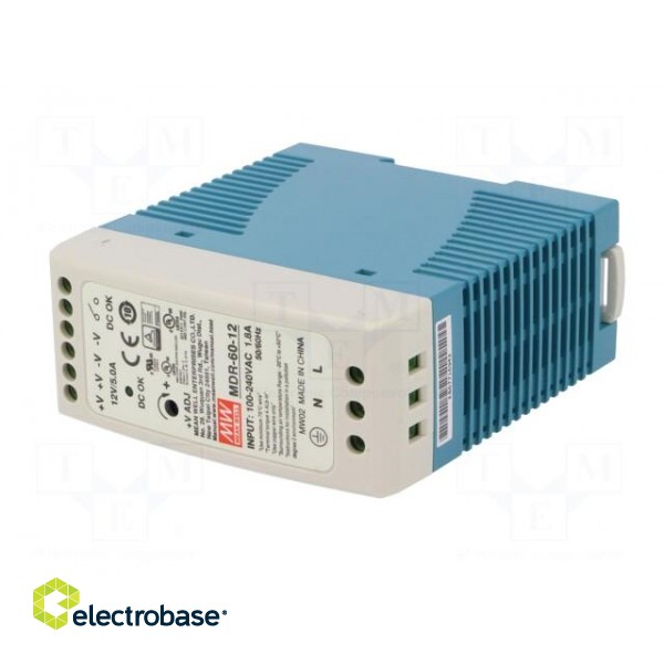 Power supply: switched-mode | for DIN rail | 60W | 12VDC | 5A | OUT: 1 фото 2