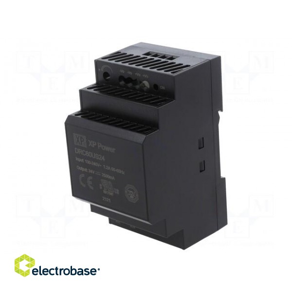 Power supply: switched-mode | for DIN rail | 60W | 24VDC | 2.5A | 90% image 1