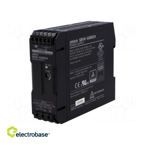 Power supply: switched-mode | for DIN rail | 60W | 24VDC | 2.5A | OUT: 1 image 1