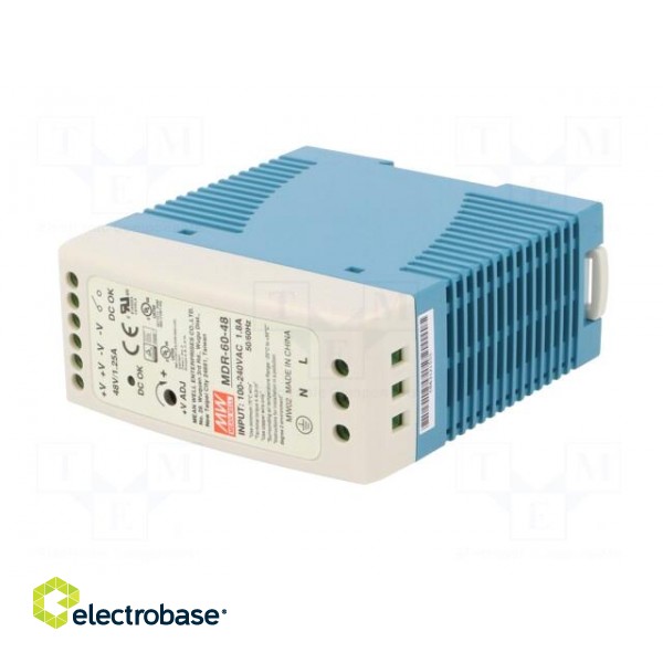 Power supply: switched-mode | 60W | 48VDC | 48÷56VDC | 1.25A | 330g фото 2
