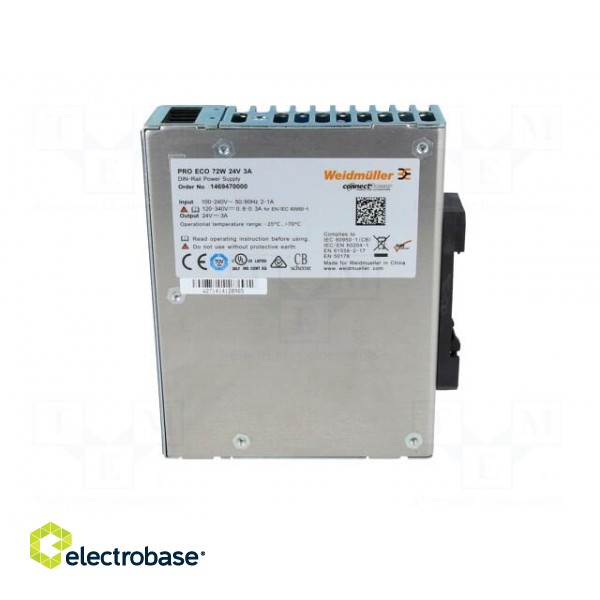 Power supply: switched-mode | for DIN rail | 72W | 24VDC | 3A | OUT: 1 image 3