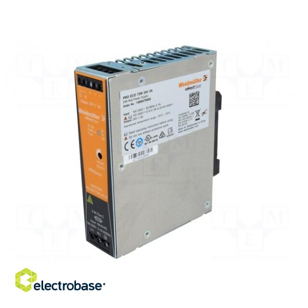 Power supply: switched-mode | for DIN rail | 72W | 24VDC | 3A | OUT: 1 image 2