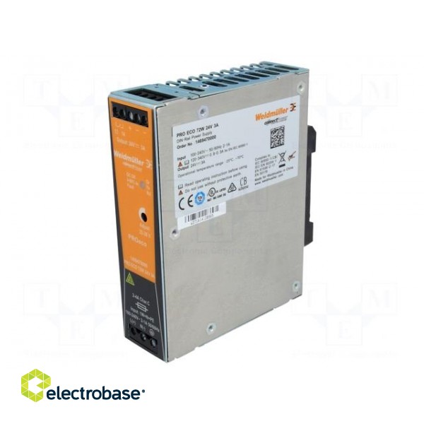 Power supply: switched-mode | 72W | 24VDC | 3A | 85÷264VAC | 80÷370VDC image 1