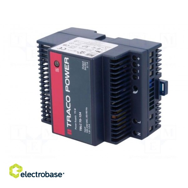 Power supply: switched-mode | 75W | 24VDC | 24÷28VDC | 3.1A | 85÷264VAC image 2