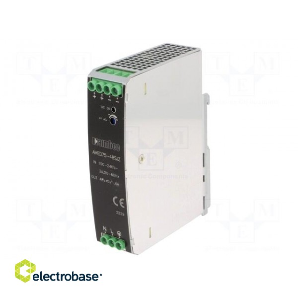 Power supply: switched-mode | for DIN rail | 75W | 48VDC | 1.6A | 90% фото 1
