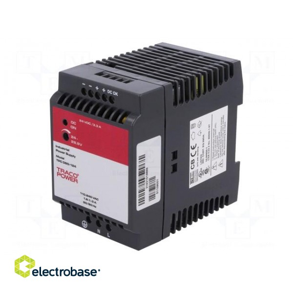 Power supply: switched-mode | for DIN rail | 80W | 24VDC | 3.3A | OUT: 1 image 1