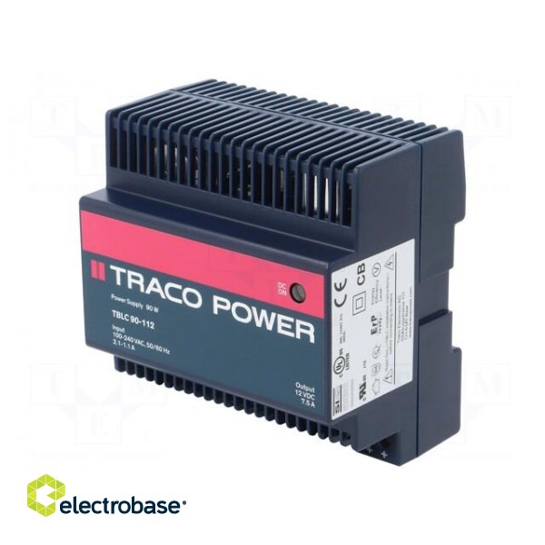 Power supply: switched-mode | for DIN rail | 90W | 12VDC | 7.5A | OUT: 1 image 1