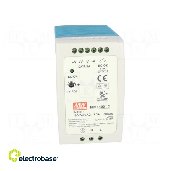 Power supply: switched-mode | for DIN rail | 90W | 12VDC | 7.5A | OUT: 1 image 9
