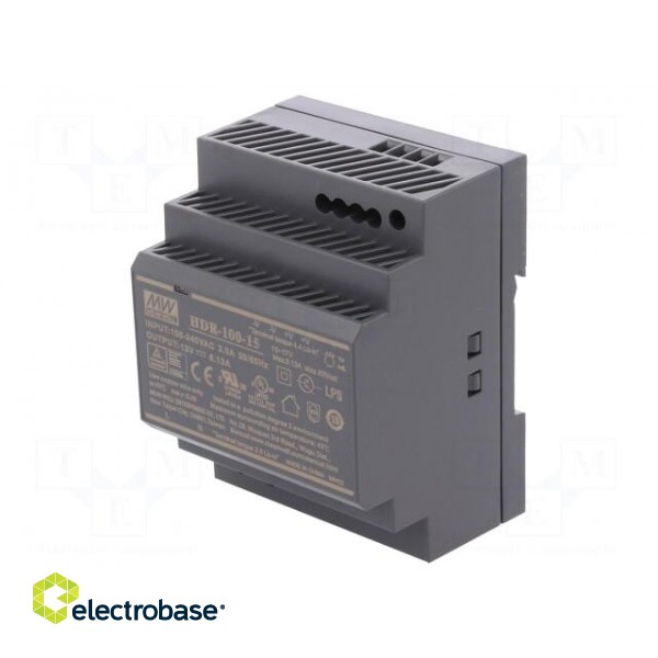 Power supply: switched-mode | for DIN rail | 92W | 15VDC | 6.13A | 89% image 1
