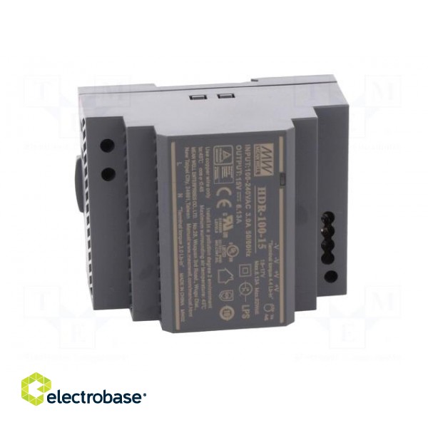 Power supply: switched-mode | for DIN rail | 92W | 15VDC | 6.13A | 89% image 9