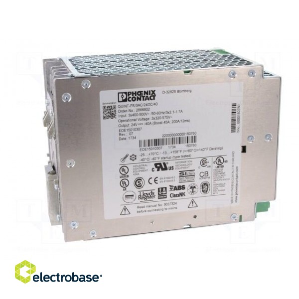 Power supply: switched-mode | 960W | 24VDC | 40A | IP20 | 96x130x176mm paveikslėlis 8