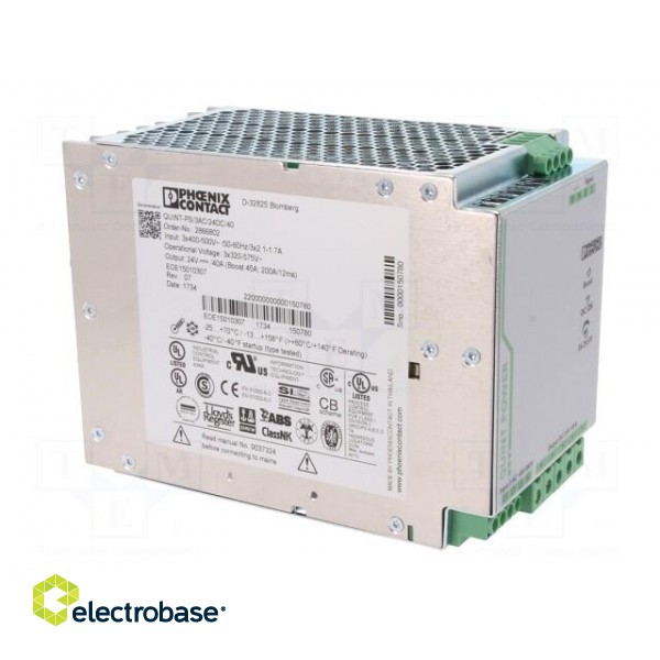 Power supply: switched-mode | 960W | 24VDC | 40A | IP20 | 96x130x176mm paveikslėlis 9