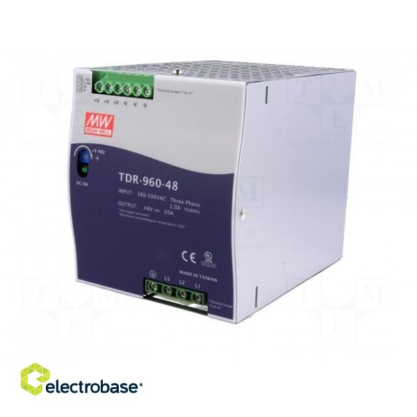 Power supply: switched-mode | for DIN rail | 960W | 48VDC | 20A | OUT: 1 фото 2
