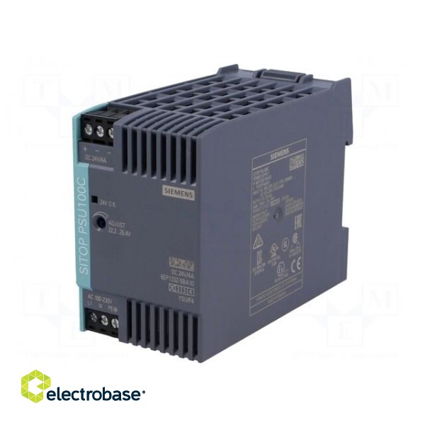Power supply: switched-mode | for DIN rail | 96W | 24VDC | 4A | IP20 image 1