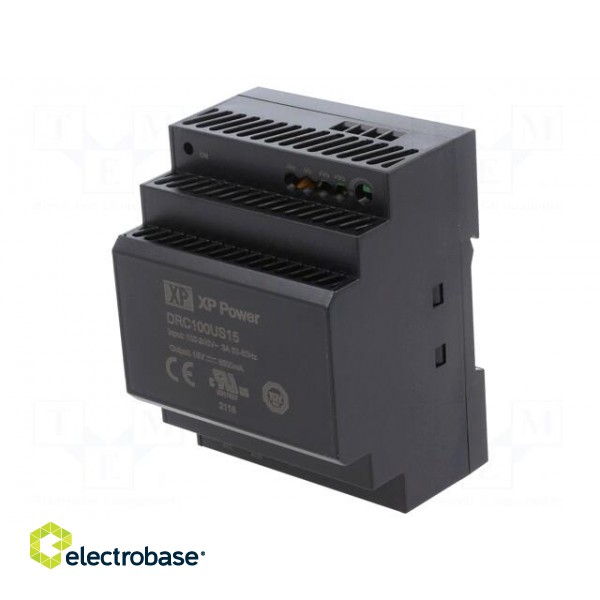 Power supply: switched-mode | for DIN rail | 100W | 15VDC | 6.5A | 89% image 1