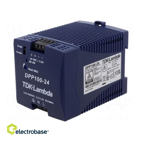 Power supply: switched-mode | for DIN rail | 100W | 24VDC | 4.2A | 87%