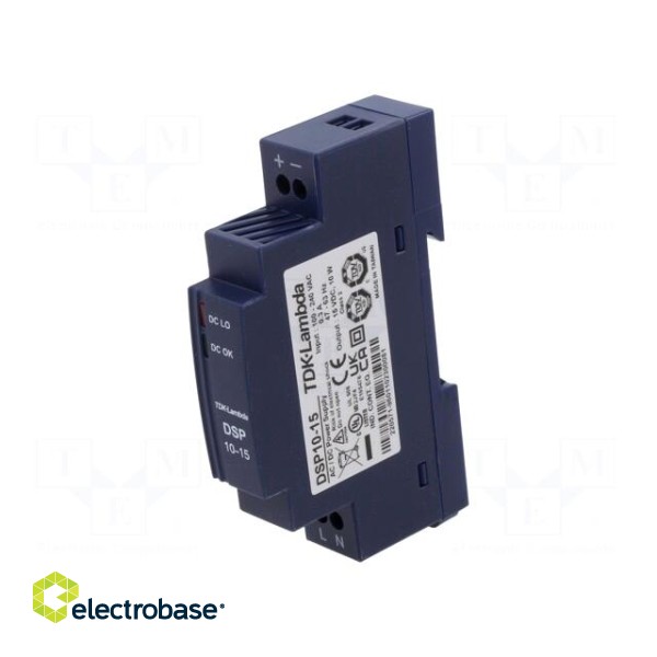 Power supply: switched-mode | for DIN rail | 10W | 15VDC | 670mA | 78%